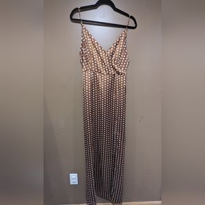 Satin Brown polka dot maxi dress, size medium from ASOS